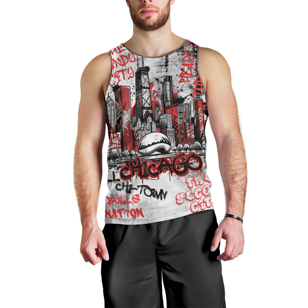Personalized Chicago City Skyline Men Tank Top Urban Graffiti - Cloud Gate - Windy City Typography