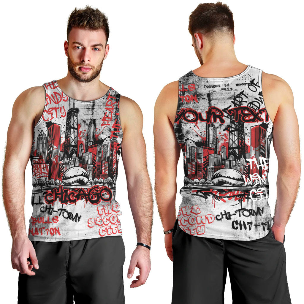 Personalized Chicago City Skyline Men Tank Top Urban Graffiti - Cloud Gate - Windy City Typography