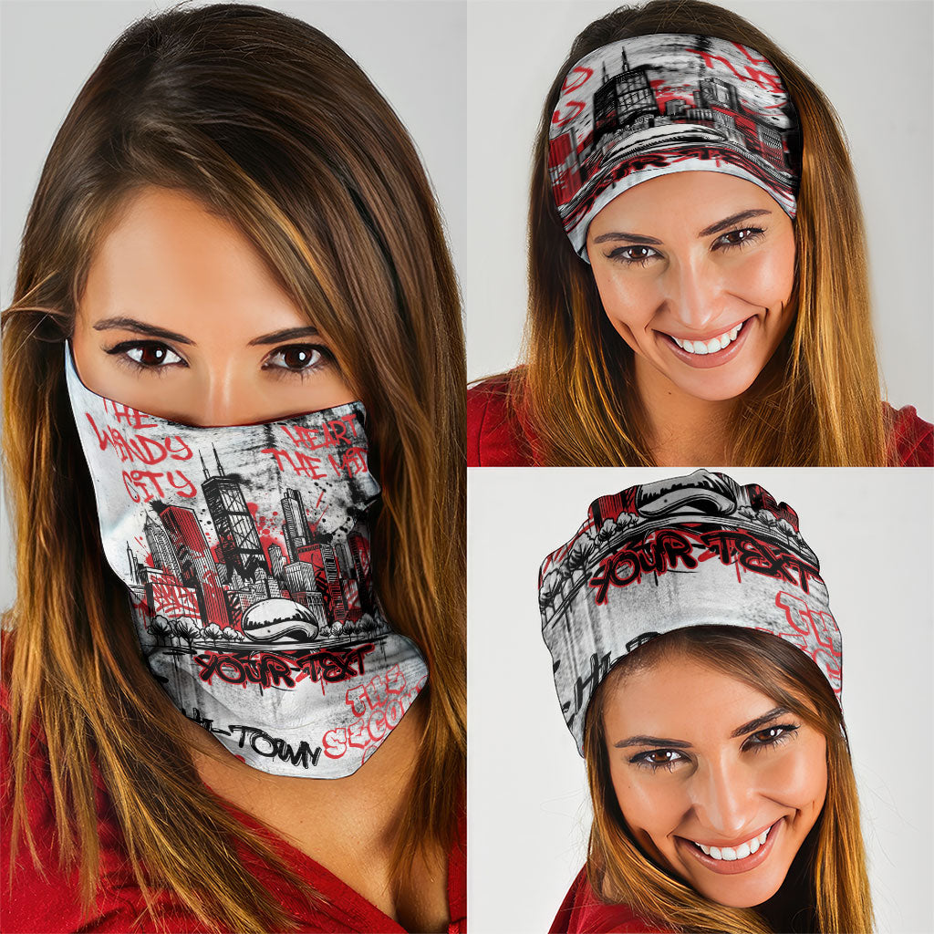 Personalized Chicago City Skyline Neck Gaiter Urban Graffiti - Cloud Gate - Windy City Typography