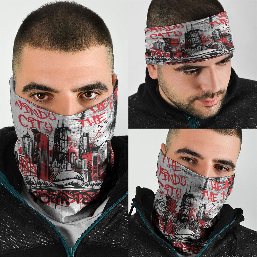 Personalized Chicago City Skyline Neck Gaiter Urban Graffiti - Cloud Gate - Windy City Typography