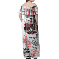 Personalized Chicago City Skyline Off Shoulder Maxi Dress Urban Graffiti - Cloud Gate - Windy City Typography