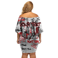 Personalized Chicago City Skyline Off Shoulder Short Dress Urban Graffiti - Cloud Gate - Windy City Typography