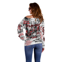 Personalized Chicago City Skyline Off Shoulder Sweater Urban Graffiti - Cloud Gate - Windy City Typography