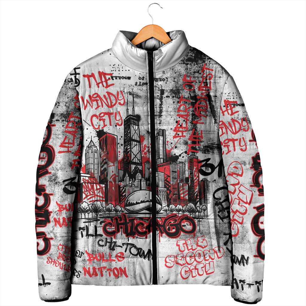 Personalized Chicago City Skyline Padded Jacket Urban Graffiti - Cloud Gate - Windy City Typography