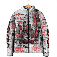 Personalized Chicago City Skyline Padded Jacket Urban Graffiti - Cloud Gate - Windy City Typography
