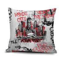 Personalized Chicago City Skyline Pillow Cover Urban Graffiti - Cloud Gate - Windy City Typography