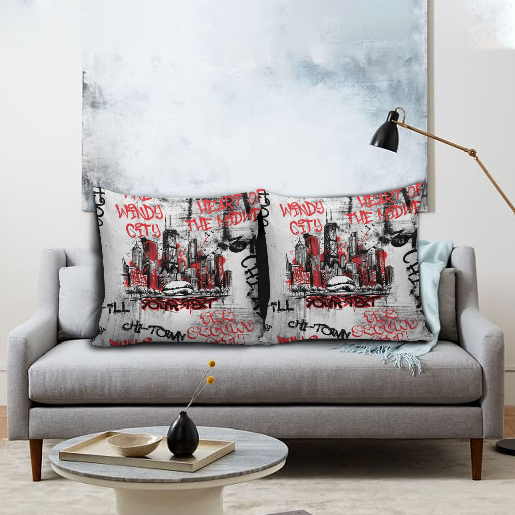 Personalized Chicago City Skyline Pillow Cover Urban Graffiti - Cloud Gate - Windy City Typography