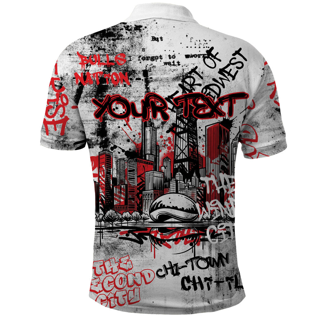 Personalized Chicago City Skyline Polo Shirt Urban Graffiti - Cloud Gate - Windy City Typography