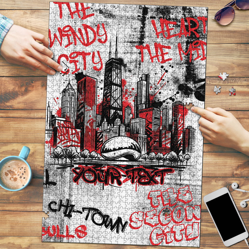 Personalized Chicago City Skyline Puzzle Urban Graffiti - Cloud Gate - Windy City Typography