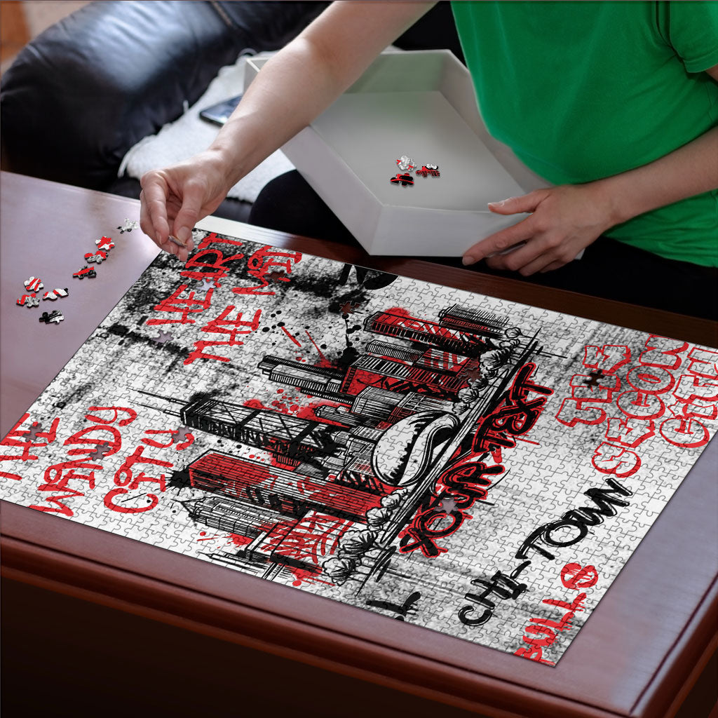 Personalized Chicago City Skyline Puzzle Urban Graffiti - Cloud Gate - Windy City Typography