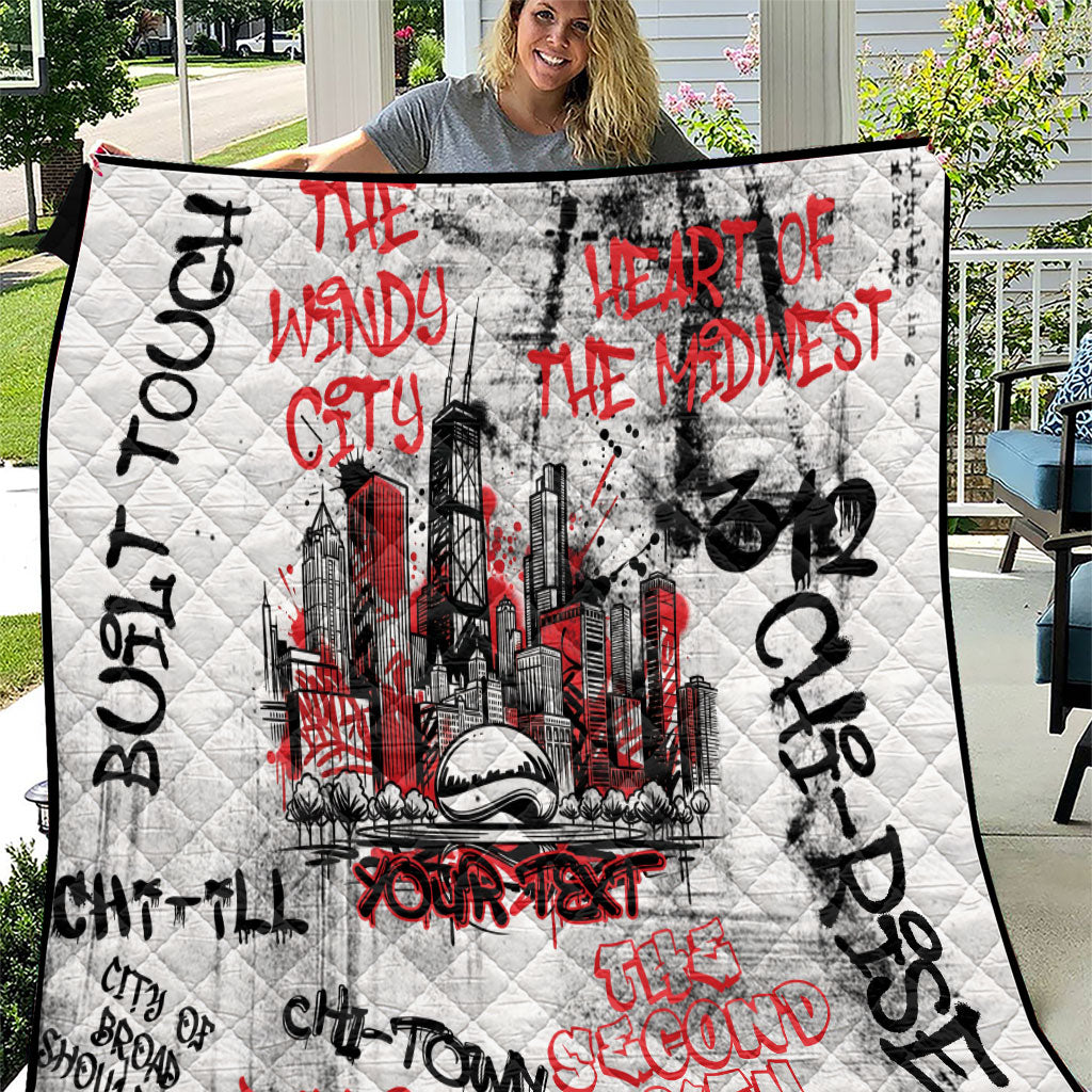 Personalized Chicago City Skyline Quilt Urban Graffiti - Cloud Gate - Windy City Typography