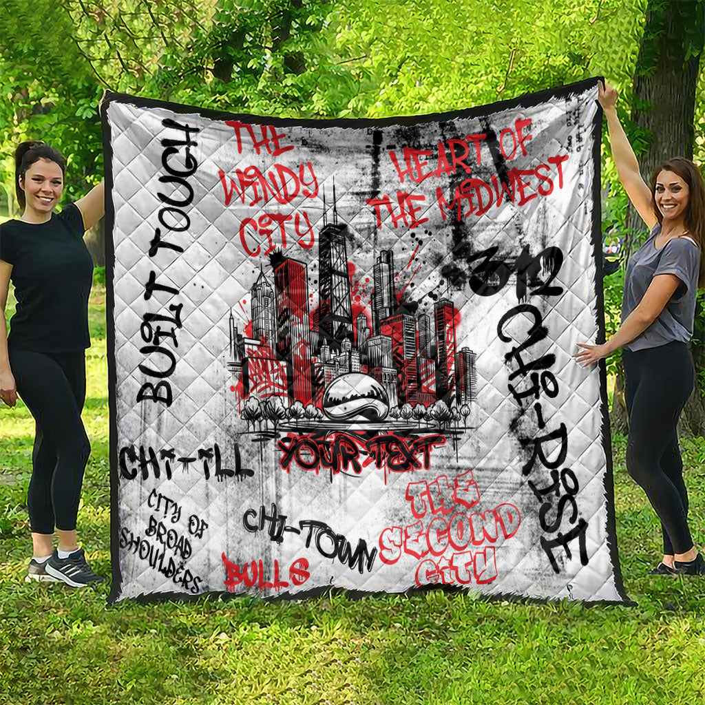 Personalized Chicago City Skyline Quilt Urban Graffiti - Cloud Gate - Windy City Typography