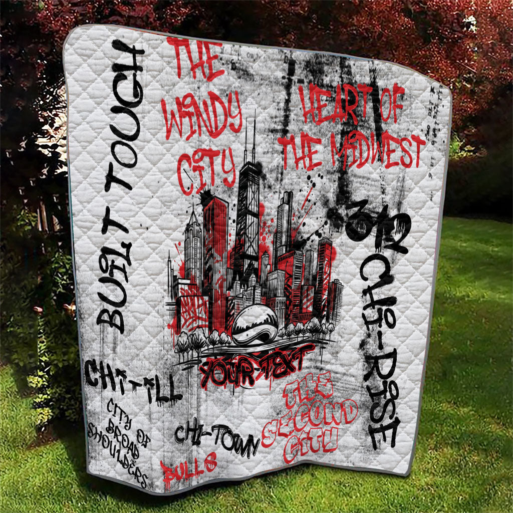 Personalized Chicago City Skyline Quilt Urban Graffiti - Cloud Gate - Windy City Typography