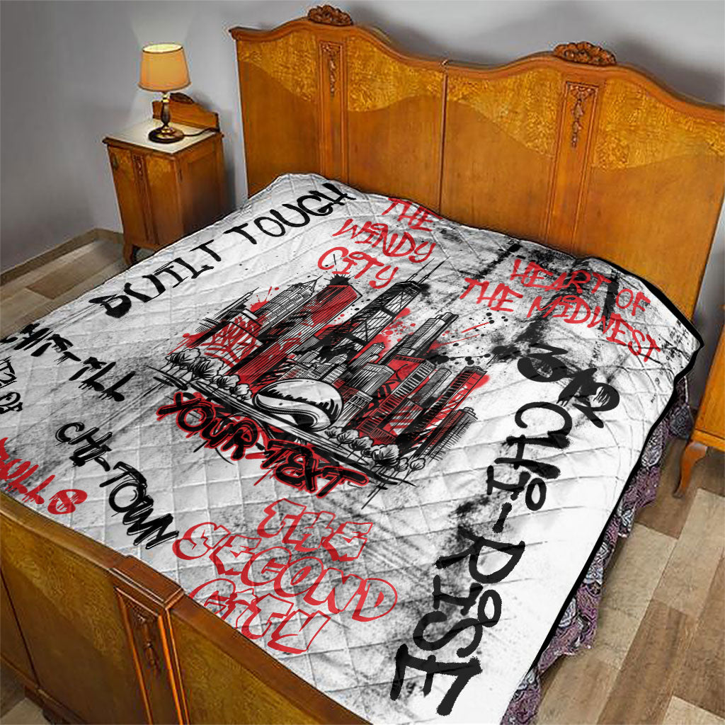 Personalized Chicago City Skyline Quilt Urban Graffiti - Cloud Gate - Windy City Typography