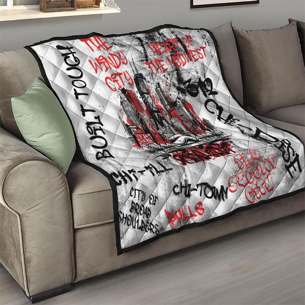 Personalized Chicago City Skyline Quilt Urban Graffiti - Cloud Gate - Windy City Typography