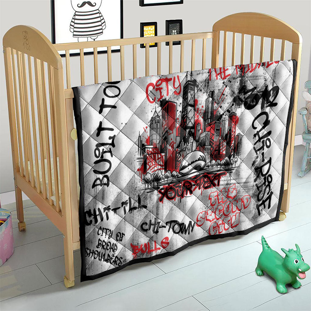 Personalized Chicago City Skyline Quilt Urban Graffiti - Cloud Gate - Windy City Typography