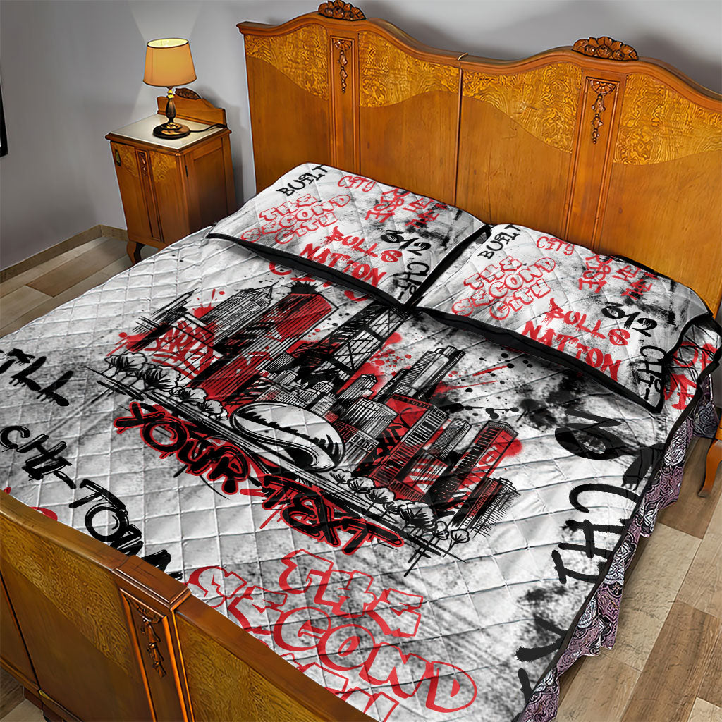Personalized Chicago City Skyline Quilt Bed Set Urban Graffiti - Cloud Gate - Windy City Typography