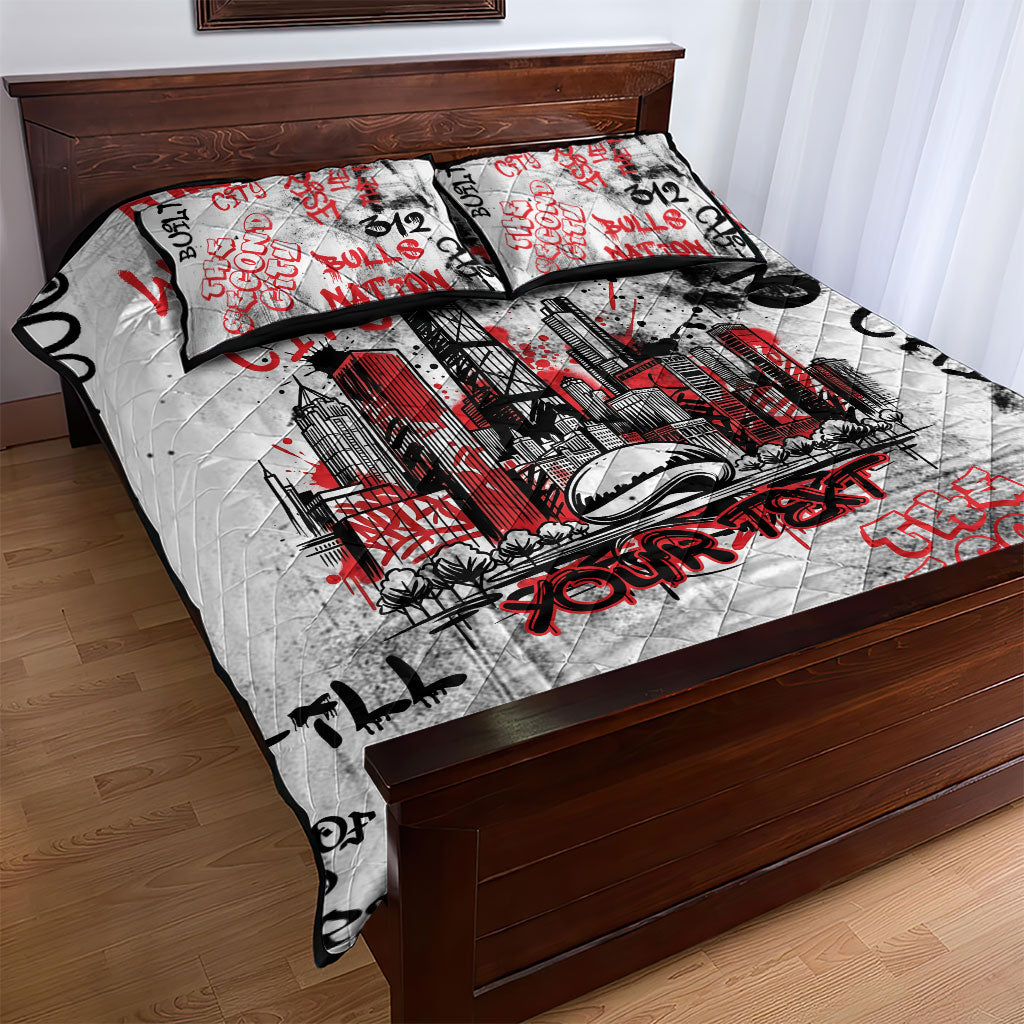 Personalized Chicago City Skyline Quilt Bed Set Urban Graffiti - Cloud Gate - Windy City Typography