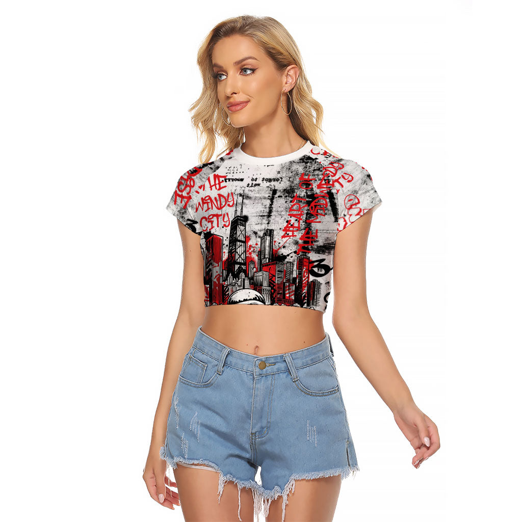Personalized Chicago City Skyline Raglan Cropped T Shirt Urban Graffiti - Cloud Gate - Windy City Typography