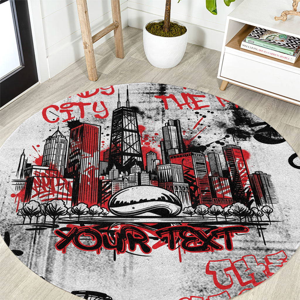 Personalized Chicago City Skyline Round Carpet Urban Graffiti - Cloud Gate - Windy City Typography
