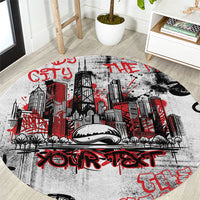 Personalized Chicago City Skyline Round Carpet Urban Graffiti - Cloud Gate - Windy City Typography