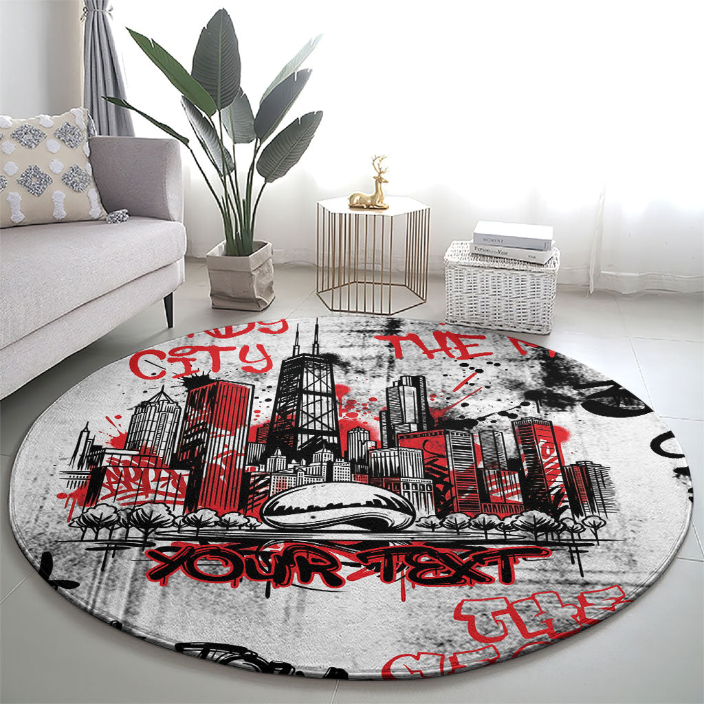 Personalized Chicago City Skyline Round Carpet Urban Graffiti - Cloud Gate - Windy City Typography