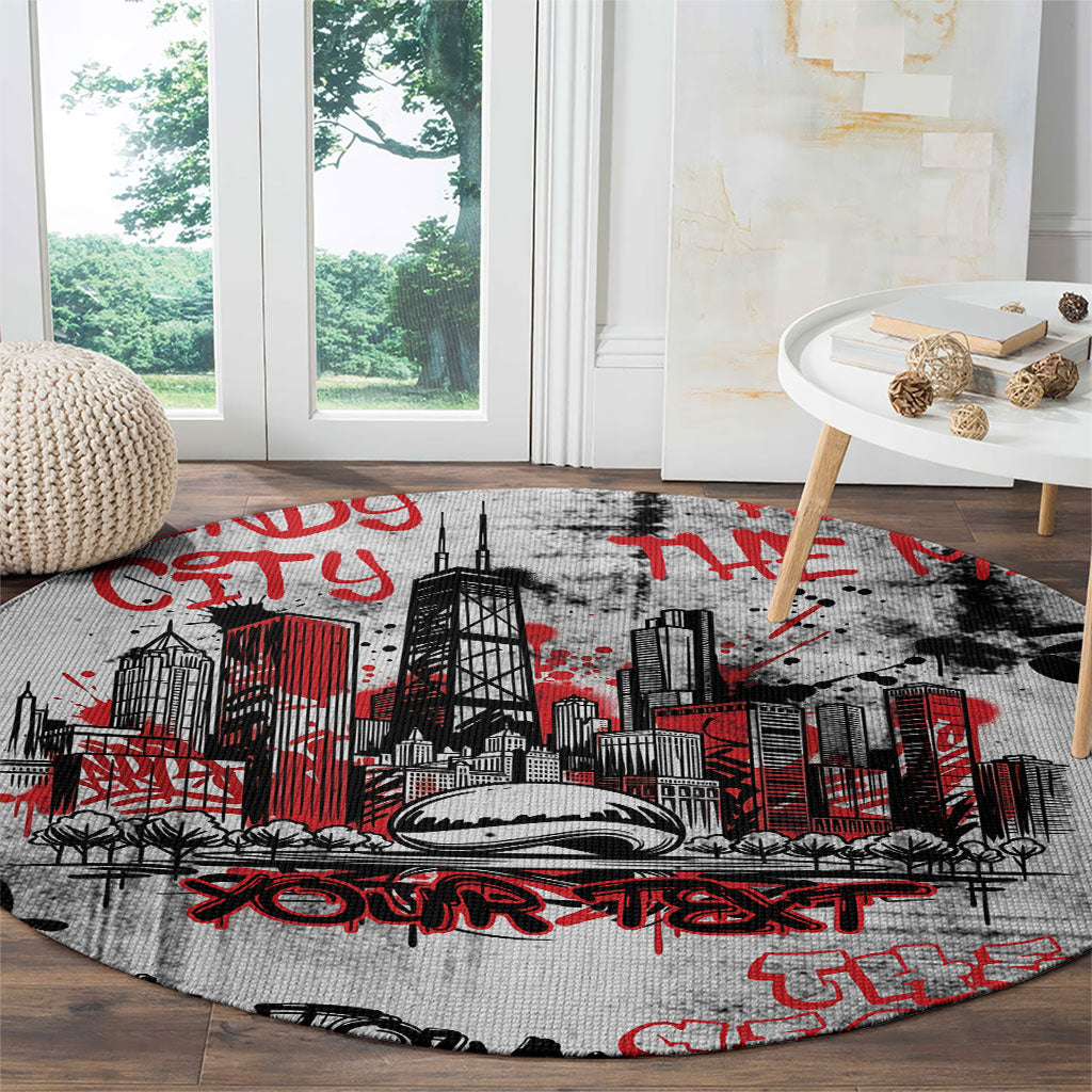 Personalized Chicago City Skyline Round Carpet Urban Graffiti - Cloud Gate - Windy City Typography