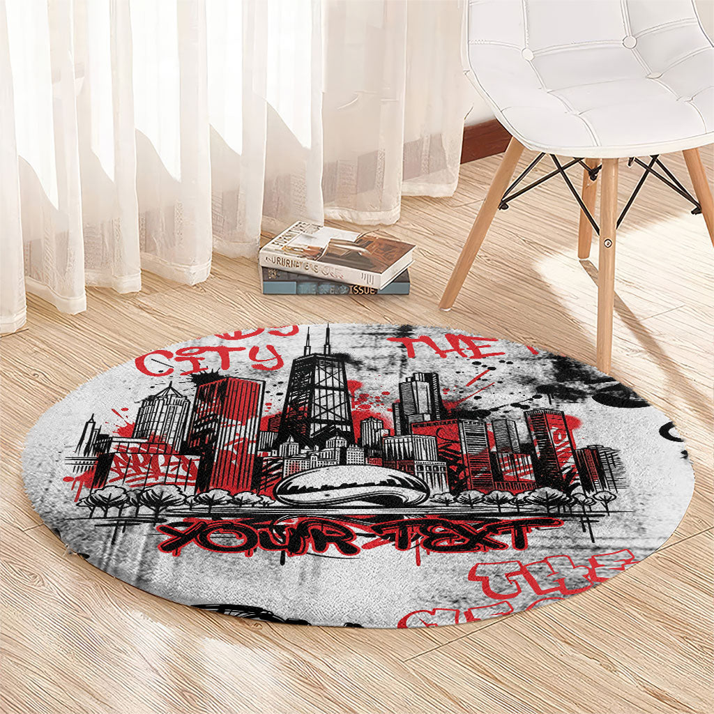 Personalized Chicago City Skyline Round Carpet Urban Graffiti - Cloud Gate - Windy City Typography