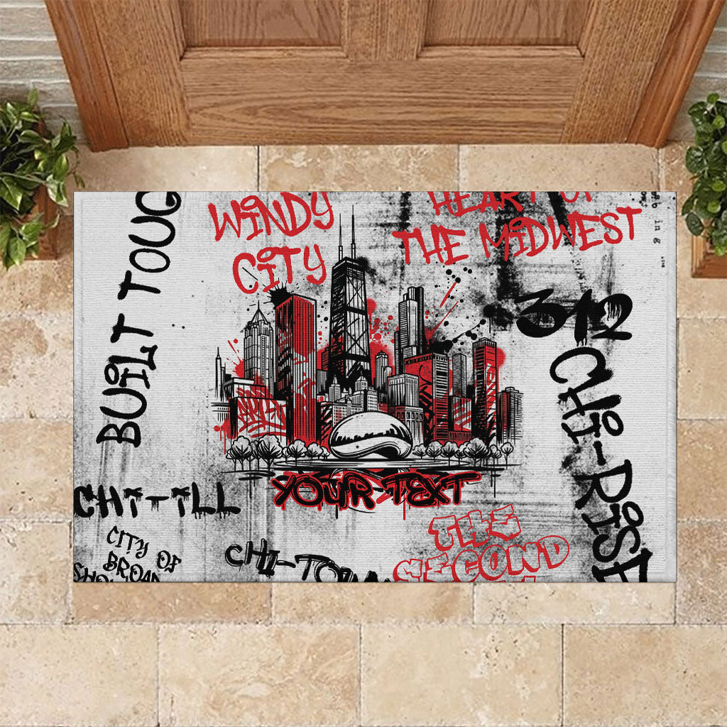 Personalized Chicago City Skyline Rubber Doormat Urban Graffiti - Cloud Gate - Windy City Typography