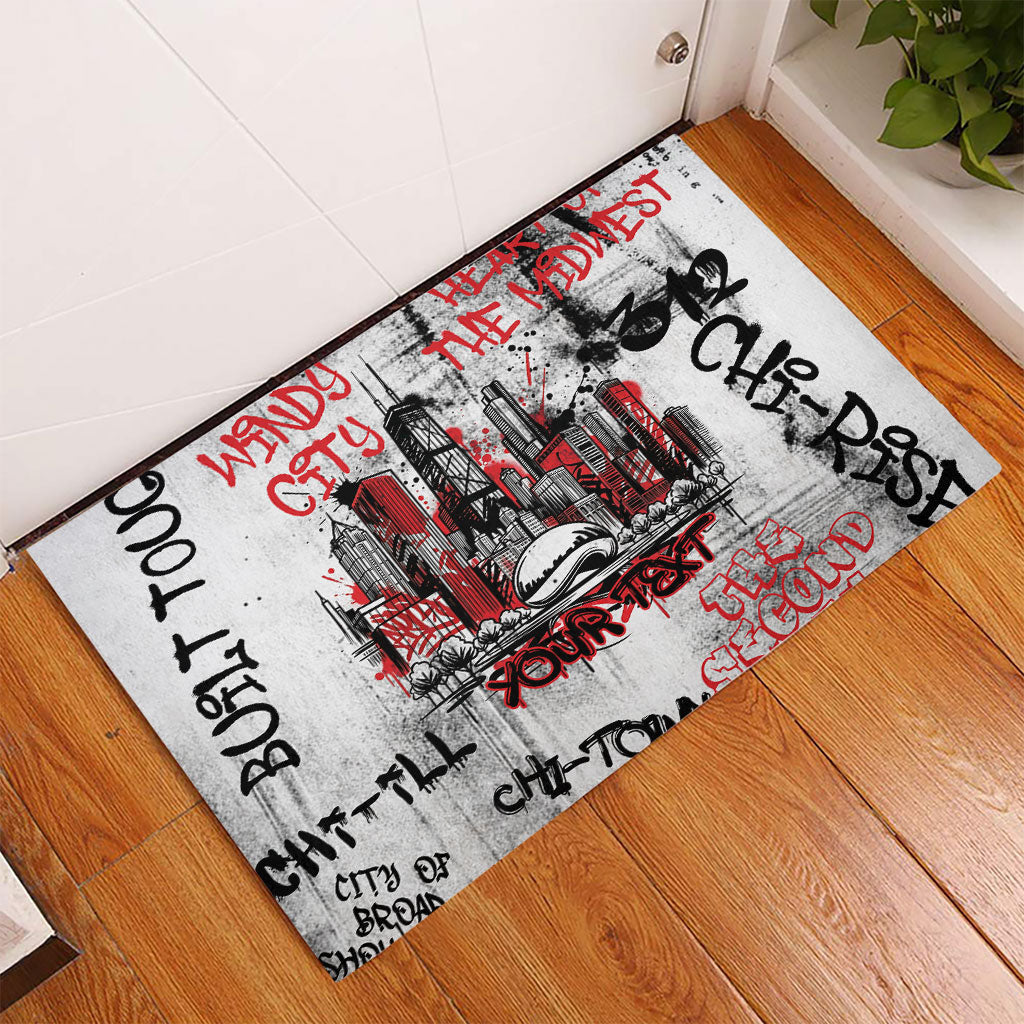 Personalized Chicago City Skyline Rubber Doormat Urban Graffiti - Cloud Gate - Windy City Typography