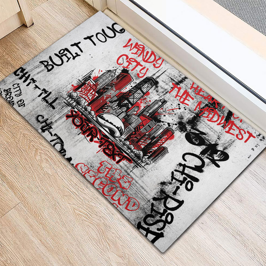 Personalized Chicago City Skyline Rubber Doormat Urban Graffiti - Cloud Gate - Windy City Typography