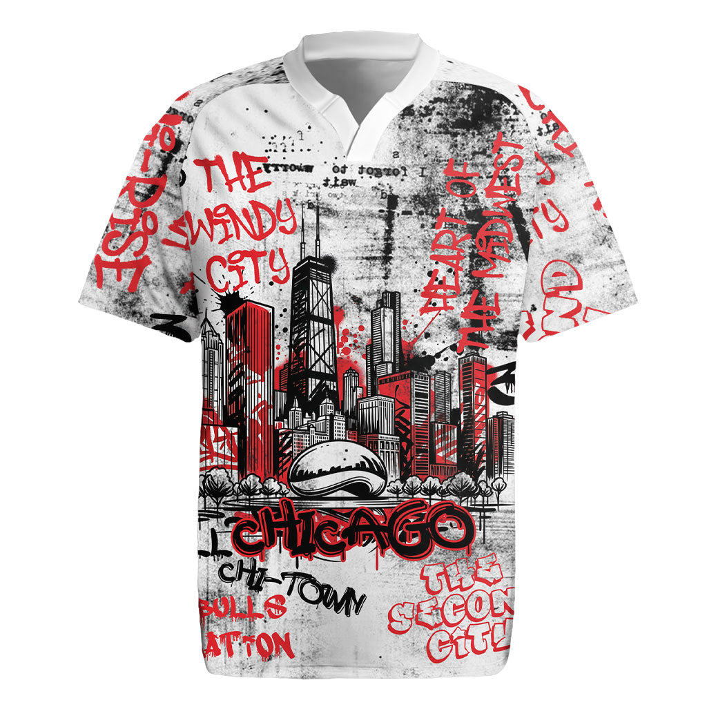 Personalized Chicago City Skyline Rugby Jersey Urban Graffiti - Cloud Gate - Windy City Typography
