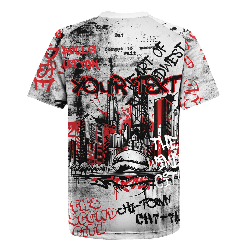 Personalized Chicago City Skyline Rugby Jersey Urban Graffiti - Cloud Gate - Windy City Typography