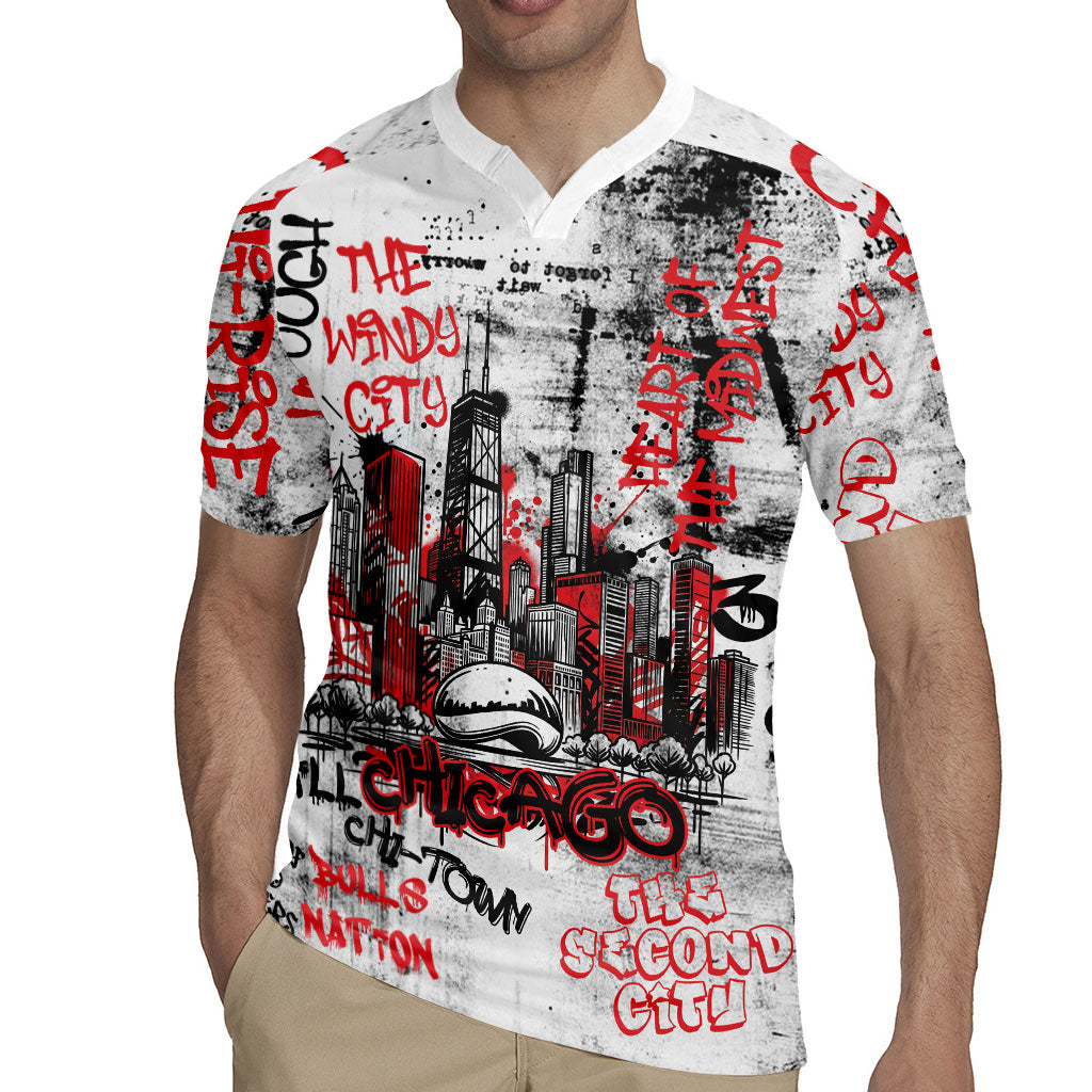 Personalized Chicago City Skyline Rugby Jersey Urban Graffiti - Cloud Gate - Windy City Typography
