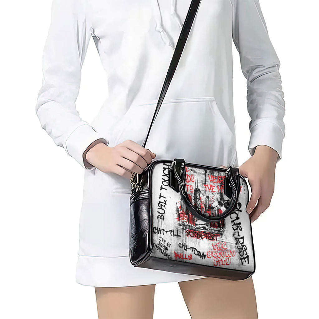 Personalized Chicago City Skyline Shoulder Handbag Urban Graffiti - Cloud Gate - Windy City Typography