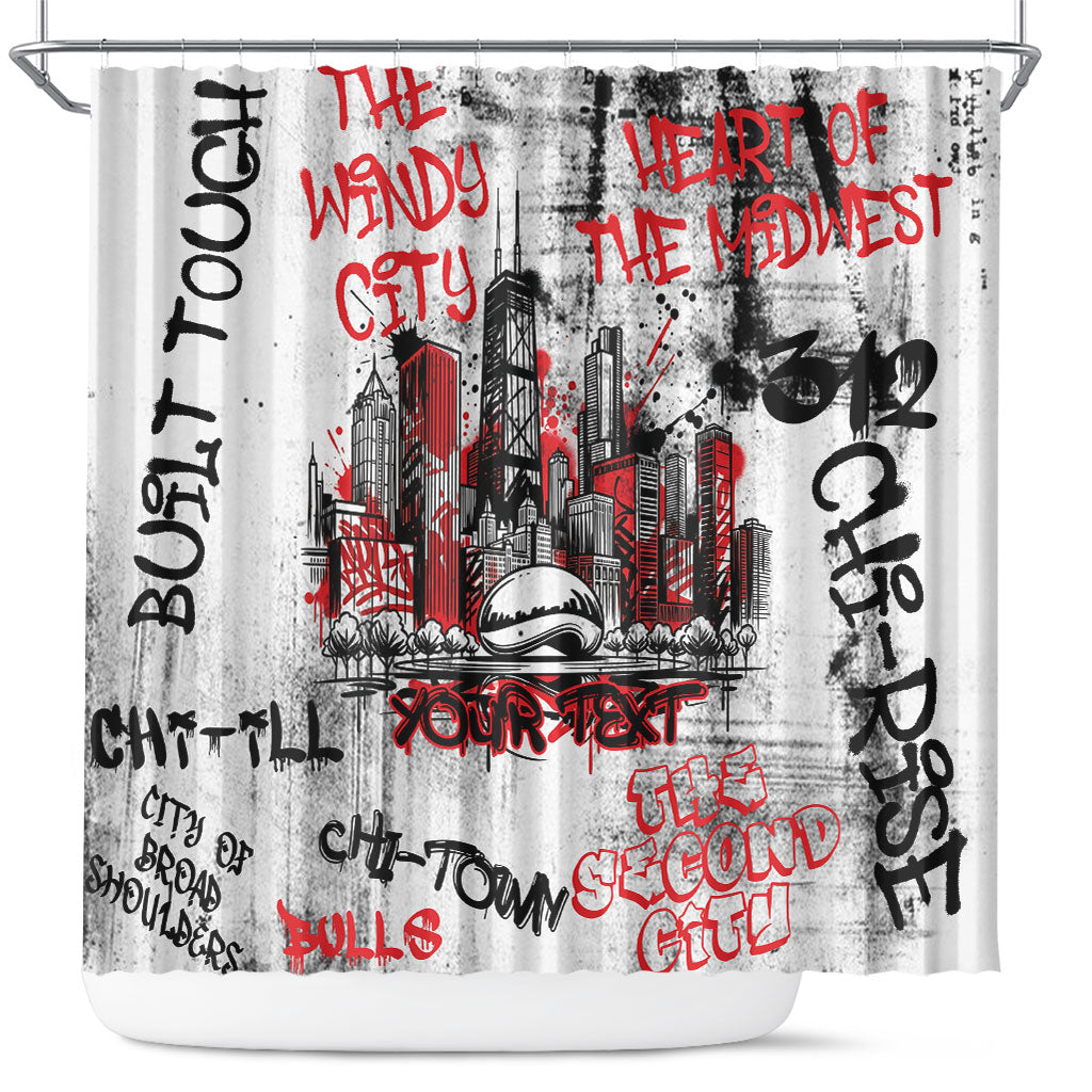 Personalized Chicago City Skyline Shower Curtain Urban Graffiti - Cloud Gate - Windy City Typography