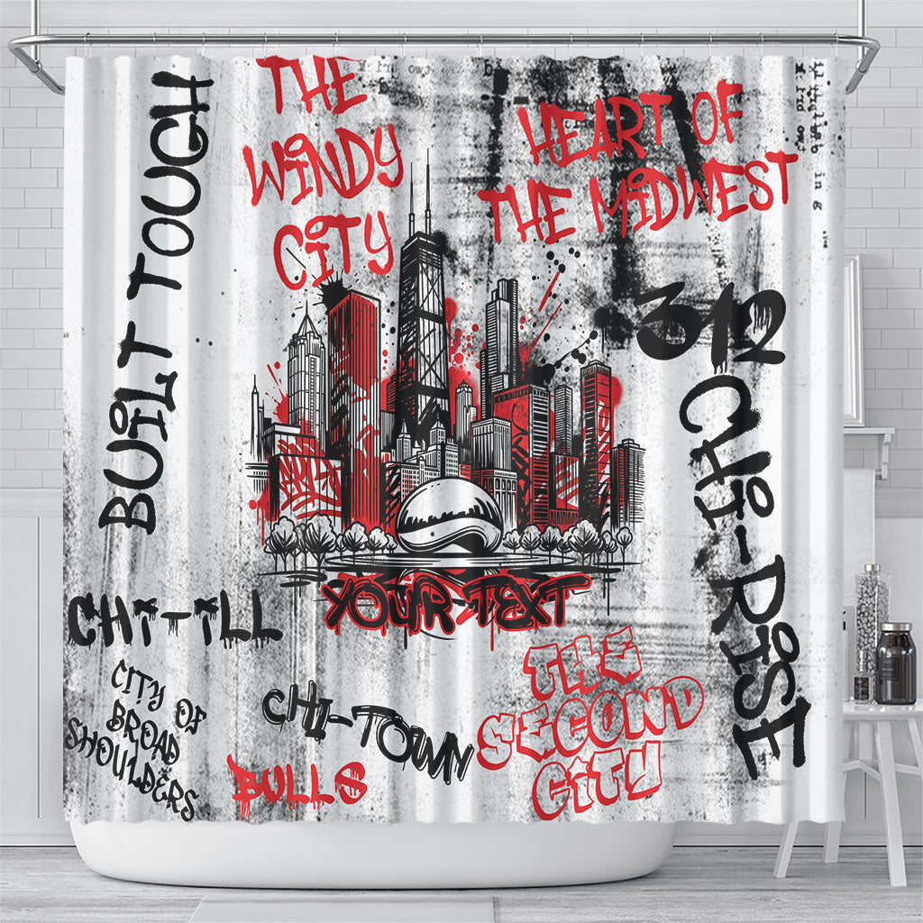 Personalized Chicago City Skyline Shower Curtain Urban Graffiti - Cloud Gate - Windy City Typography