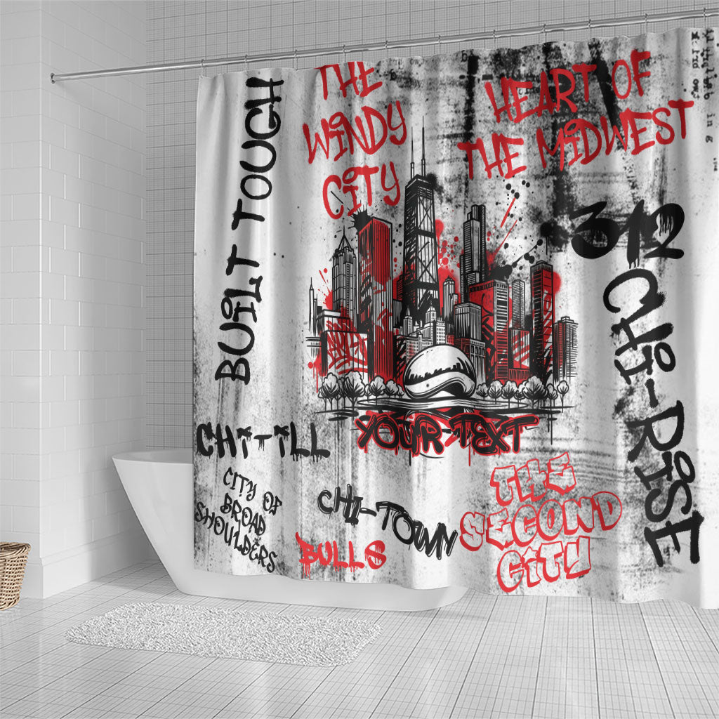 Personalized Chicago City Skyline Shower Curtain Urban Graffiti - Cloud Gate - Windy City Typography