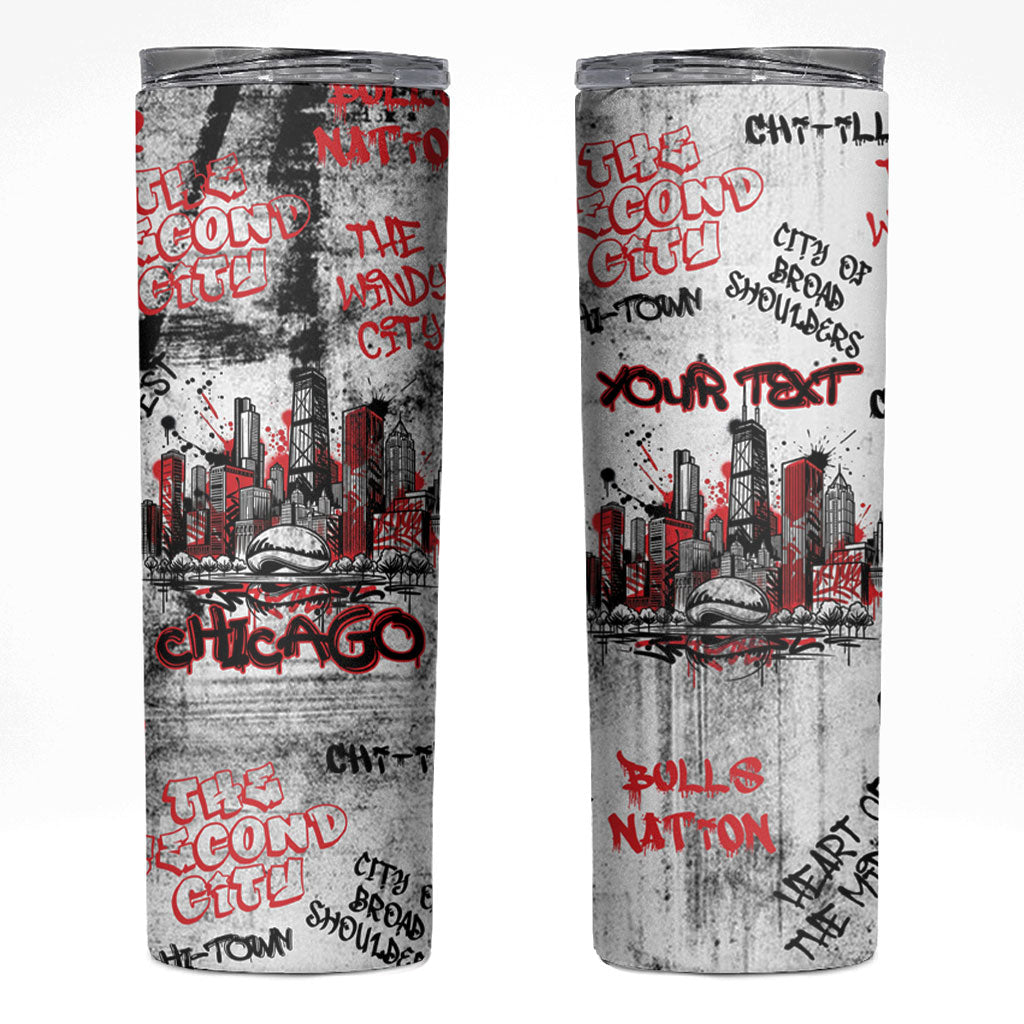 Personalized Chicago City Skyline Skinny Tumbler Urban Graffiti - Cloud Gate - Windy City Typography