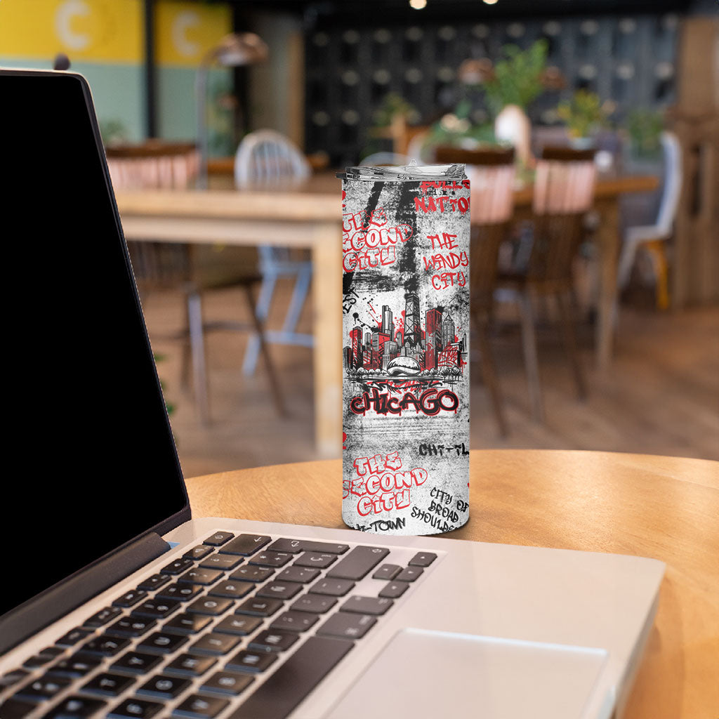 Personalized Chicago City Skyline Skinny Tumbler Urban Graffiti - Cloud Gate - Windy City Typography