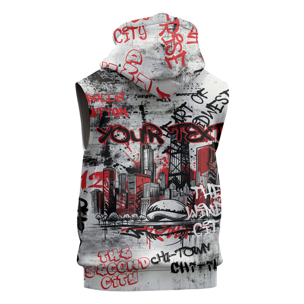 Personalized Chicago City Skyline Sleeveless Hoodie Urban Graffiti - Cloud Gate - Windy City Typography