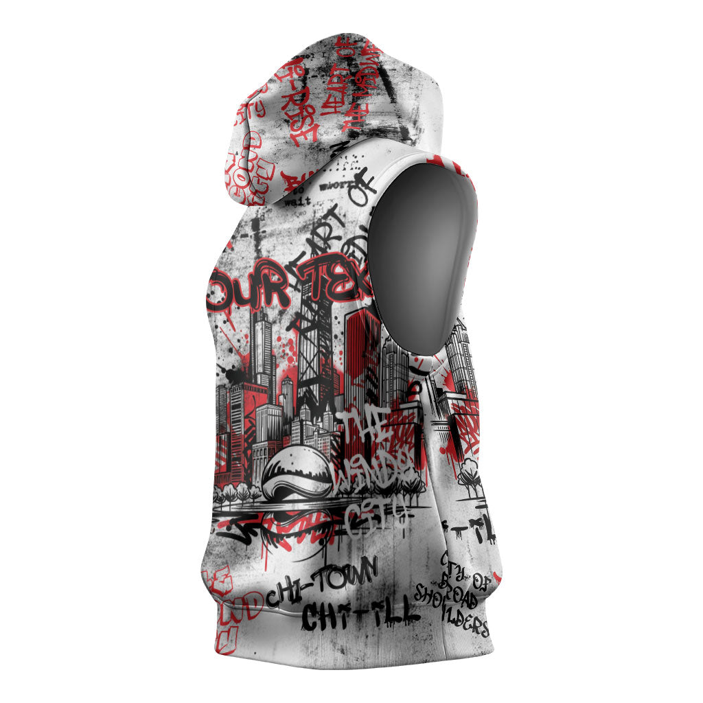 Personalized Chicago City Skyline Sleeveless Hoodie Urban Graffiti - Cloud Gate - Windy City Typography