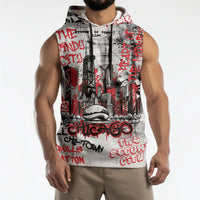 Personalized Chicago City Skyline Sleeveless Hoodie Urban Graffiti - Cloud Gate - Windy City Typography