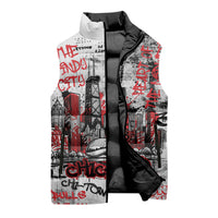 Personalized Chicago City Skyline Sleeveless Puffer Jacket Urban Graffiti - Cloud Gate - Windy City Typography