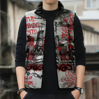 Personalized Chicago City Skyline Sleeveless Puffer Jacket Urban Graffiti - Cloud Gate - Windy City Typography