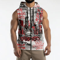 Personalized Chicago City Skyline Sleeveless Zip Hoodie Urban Graffiti - Cloud Gate - Windy City Typography