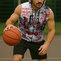 Personalized Chicago City Skyline Sleeveless Zip Hoodie Urban Graffiti - Cloud Gate - Windy City Typography