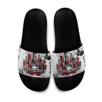 Personalized Chicago City Skyline Slide Sandals Urban Graffiti - Cloud Gate - Windy City Typography