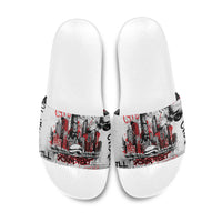 Personalized Chicago City Skyline Slide Sandals Urban Graffiti - Cloud Gate - Windy City Typography