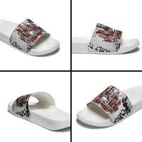Personalized Chicago City Skyline Slide Sandals Urban Graffiti - Cloud Gate - Windy City Typography